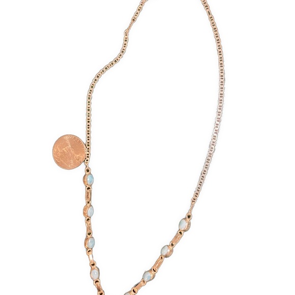 Double sided SS necklace-Larimar on one side, Amber on the other side - Picture 2 of 4